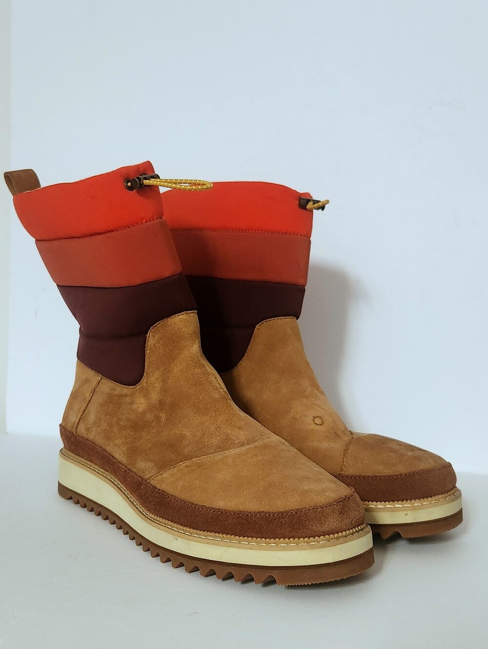 TOMS Makenna Sunset Puffer Brown Red Suede Mid Calf Boots sz10